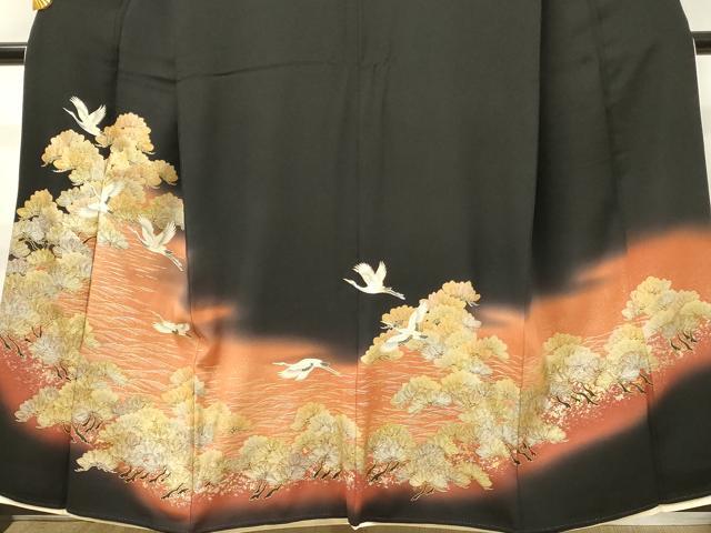平和屋着物■豪華黒留袖　飛鶴浜松文　暈し染め　金銀彩　正絹　逸品　DABH3163qp