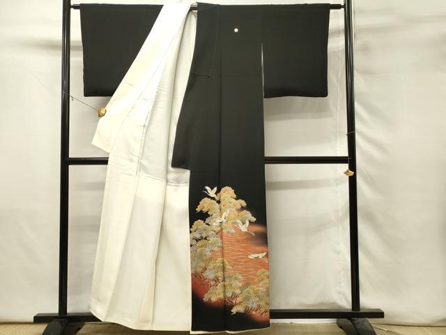 平和屋着物■豪華黒留袖　飛鶴浜松文　暈し染め　金銀彩　正絹　逸品　DABH3163qp