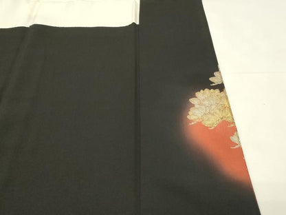 平和屋着物■豪華黒留袖　飛鶴浜松文　暈し染め　金銀彩　正絹　逸品　DABH3163qp