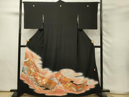 平和屋着物■豪華黒留袖　作家物　駒刺繍　絵巻飛鶴浜松文　暈し染め　金銀彩　正絹　逸品　DABH3164qp