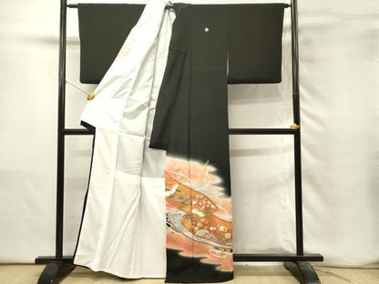 平和屋着物■豪華黒留袖　作家物　駒刺繍　絵巻飛鶴浜松文　暈し染め　金銀彩　正絹　逸品　DABH3164qp