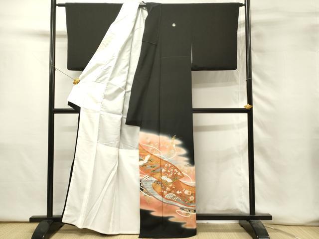 平和屋着物■豪華黒留袖　作家物　駒刺繍　絵巻飛鶴浜松文　暈し染め　金銀彩　正絹　逸品　DABH3164qp
