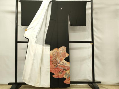平和屋着物■豪華黒留袖　駒刺繍　御所車花文　枝松　暈し染め　金彩　正絹　逸品　DABH3166qp