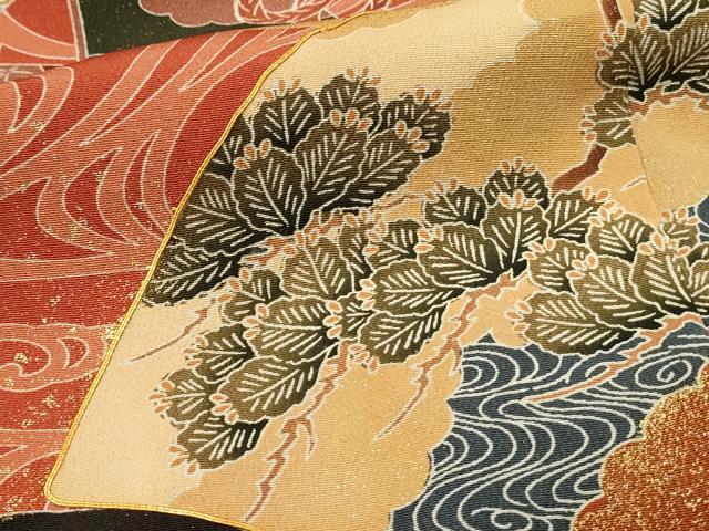 平和屋着物■豪華黒留袖　駒刺繍　御所車花文　枝松　暈し染め　金彩　正絹　逸品　DABH3166qp