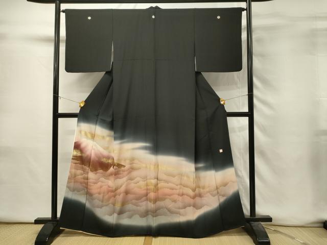 平和屋着物■近代日本画の巨匠　横山大観　じゅらく謹製　黒留袖　遠山風景文　暈し染め　金彩　正絹　逸品　DABH3168qp