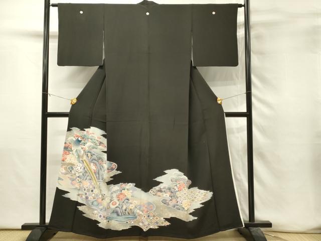 平和屋着物■豪華黒留袖　刺繍　尾長鳥花松文　金銀彩　正絹　逸品　DABH3169qp