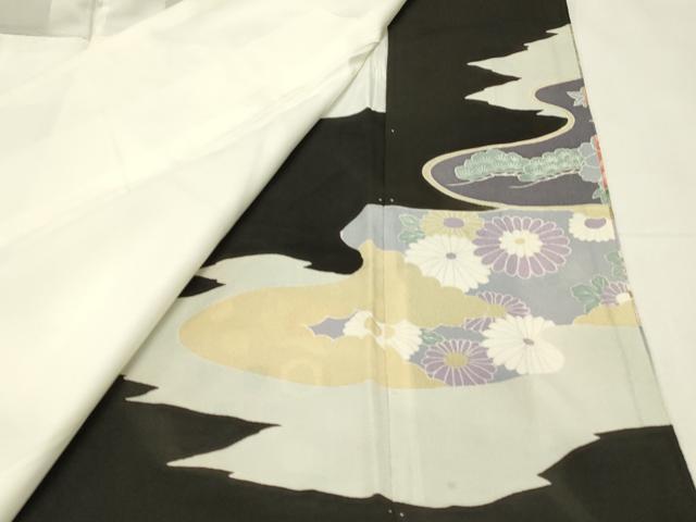 平和屋着物■豪華黒留袖　刺繍　尾長鳥花松文　金銀彩　正絹　逸品　DABH3169qp