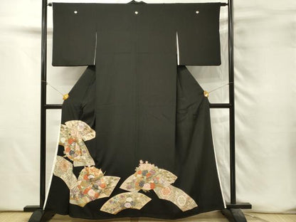 平和屋着物■豪華黒留袖　駒刺繍　尾長鳥花文　金彩　正絹　逸品　DABH3170qp