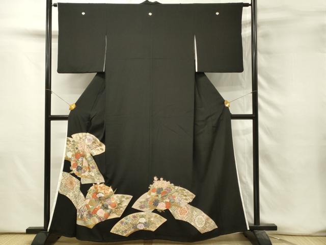 平和屋着物■豪華黒留袖　駒刺繍　尾長鳥花文　金彩　正絹　逸品　DABH3170qp