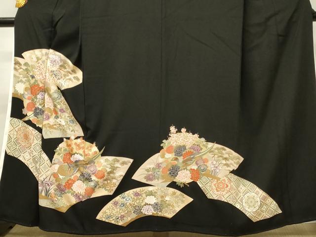 平和屋着物■豪華黒留袖　駒刺繍　尾長鳥花文　金彩　正絹　逸品　DABH3170qp