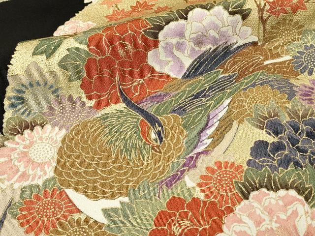 平和屋着物■豪華黒留袖　駒刺繍　尾長鳥花文　金彩　正絹　逸品　DABH3170qp
