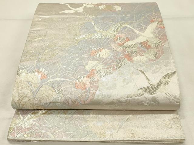 平和屋着物◎六通柄袋帯　唐織　道長飛鶴花文　銀麗　金銀糸　正絹　逸品　DABH3176qp