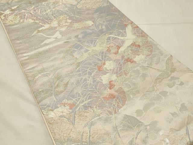 平和屋着物◎六通柄袋帯　唐織　道長飛鶴花文　銀麗　金銀糸　正絹　逸品　DABH3176qp