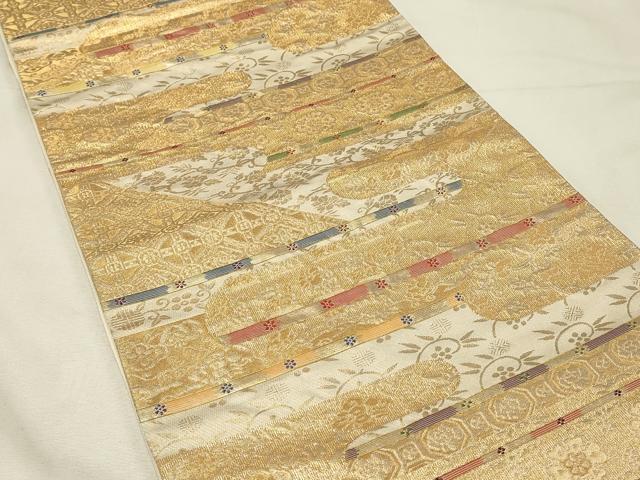 平和屋着物◎西陣の名門織元　いづくら謹製　六通柄袋帯　横段文　金糸　正絹　逸品　DABH3181qp