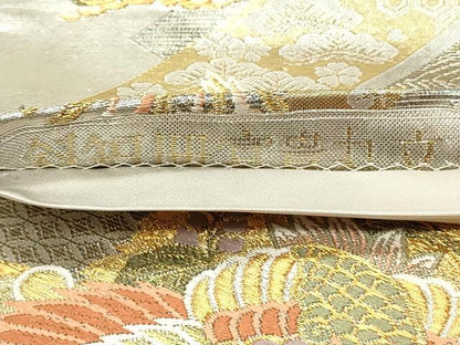 平和屋着物◎六通柄袋帯　唐織　斜短冊富貴丸文　金銀糸　正絹　逸品　DABH3189qp