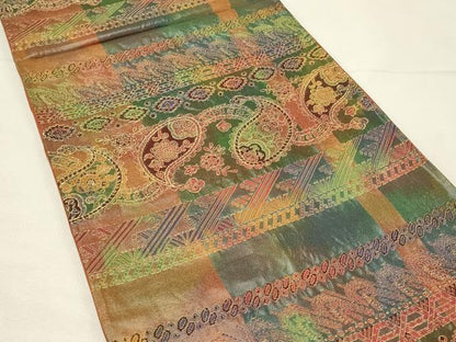 平和屋着物◎六通柄袋帯　横段花文　ペイズリー　引箔　正絹　逸品　DABH3191qp