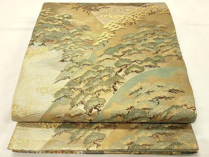 平和屋着物◎両面　両方向　全通柄袋帯　琳派相生松紋　金糸　正絹　逸品　DABH3194qp