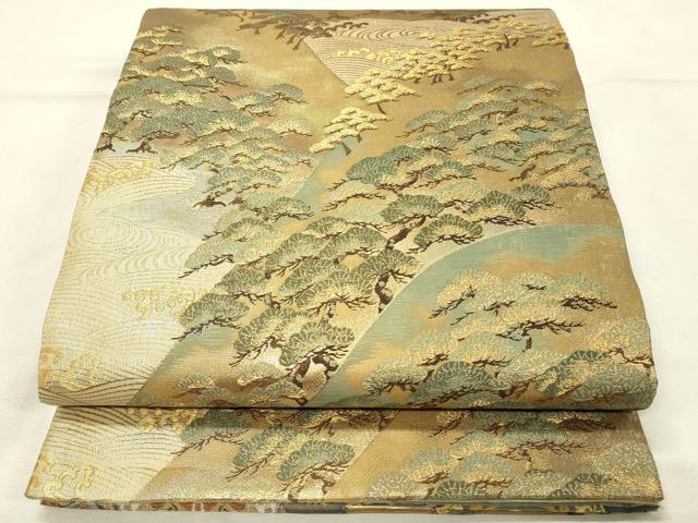 平和屋着物◎両面　両方向　全通柄袋帯　琳派相生松紋　金糸　正絹　逸品　DABH3194qp