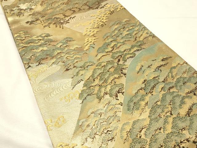 平和屋着物◎両面　両方向　全通柄袋帯　琳派相生松紋　金糸　正絹　逸品　DABH3194qp