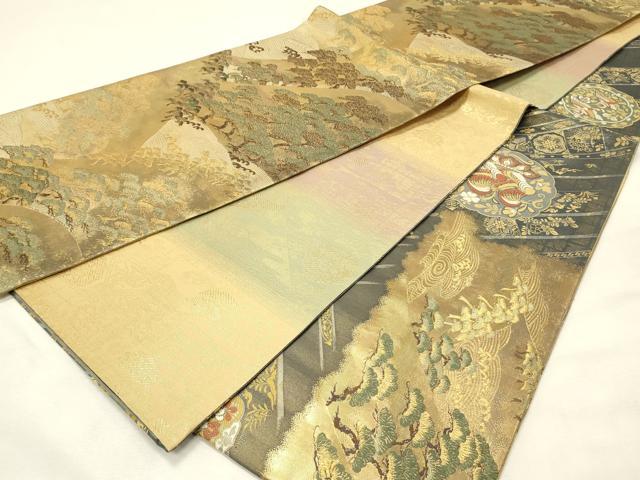 平和屋着物◎両面　両方向　全通柄袋帯　琳派相生松紋　金糸　正絹　逸品　DABH3194qp