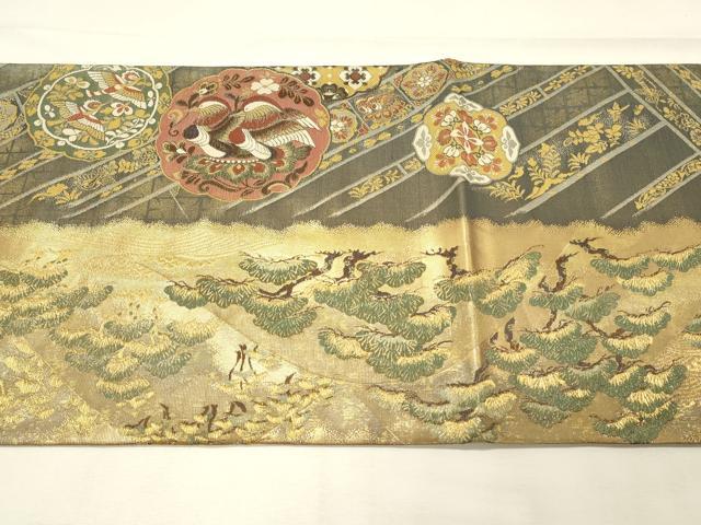 平和屋着物◎両面　両方向　全通柄袋帯　琳派相生松紋　金糸　正絹　逸品　DABH3194qp