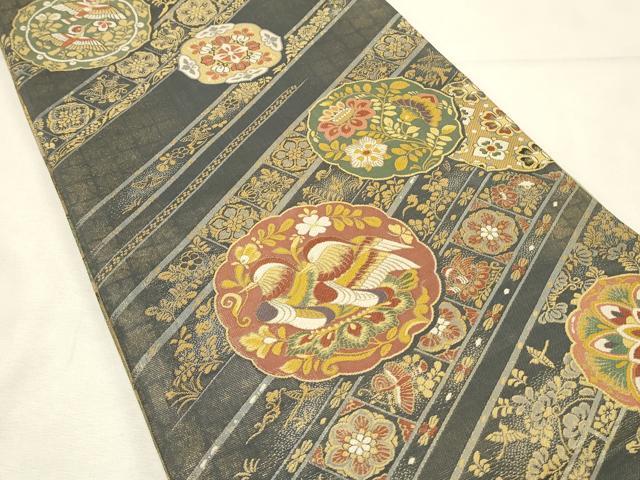 平和屋着物◎両面　両方向　全通柄袋帯　琳派相生松紋　金糸　正絹　逸品　DABH3194qp