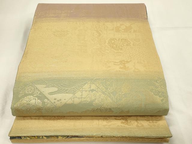 平和屋着物◎両面　両方向　全通柄袋帯　琳派相生松紋　金糸　正絹　逸品　DABH3194qp
