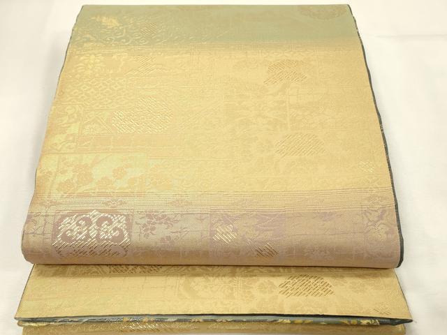 平和屋着物◎両面　両方向　全通柄袋帯　琳派相生松紋　金糸　正絹　逸品　DABH3194qp