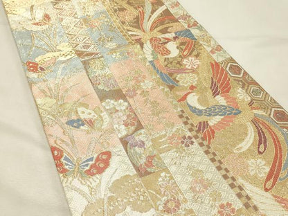 平和屋着物◎佐賀錦　六通柄袋帯　舞蝶鳳凰花間道　金糸　正絹　逸品　DABH3196qp