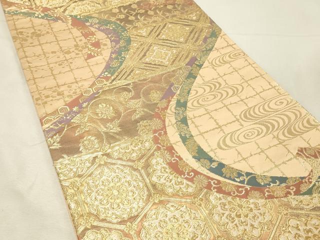 平和屋着物◎六通柄袋帯　唐織　正倉院亀甲花唐草文　金糸　正絹　逸品　DABH3216qp