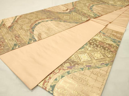 平和屋着物◎六通柄袋帯　唐織　正倉院亀甲花唐草文　金糸　正絹　逸品　DABH3216qp