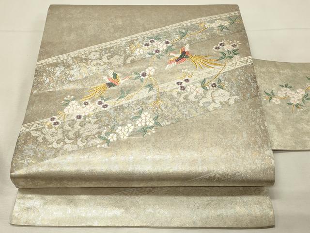 平和屋着物◎九寸名古屋帯　唐織　鳳凰花文　青銅箔　金銀糸　正絹　逸品　DABH3221qp