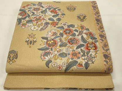 平和屋着物◎太鼓柄袋帯　唐織　更紗花唐草丸文　金糸　正絹　逸品　DABH3227qp