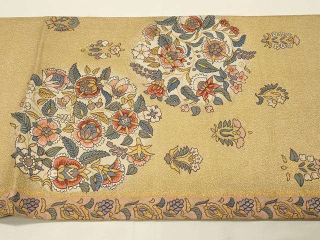 平和屋着物◎太鼓柄袋帯　唐織　更紗花唐草丸文　金糸　正絹　逸品　DABH3227qp