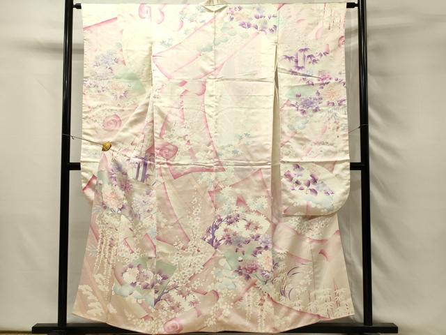 平和屋着物■豪華振袖　駒刺繍　地紙花文　牡丹　紫陽花　銀彩　正絹　逸品　DABH3231qp
