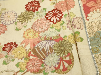 平和屋着物■豪華振袖　駒刺繍　色紙重ね花文　金糸　正絹　逸品　DABH3246qp