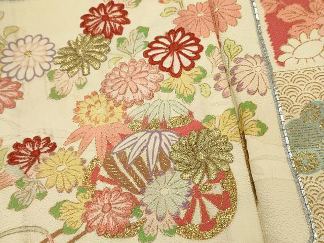 平和屋着物■豪華振袖　駒刺繍　色紙重ね花文　金糸　正絹　逸品　DABH3246qp