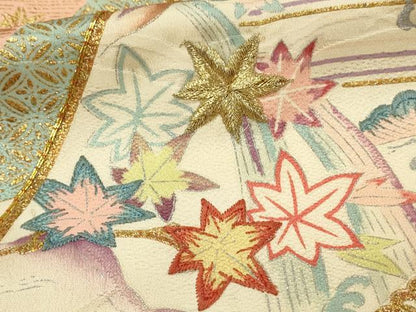 平和屋着物■豪華振袖　駒刺繍　色紙重ね花文　金糸　正絹　逸品　DABH3246qp