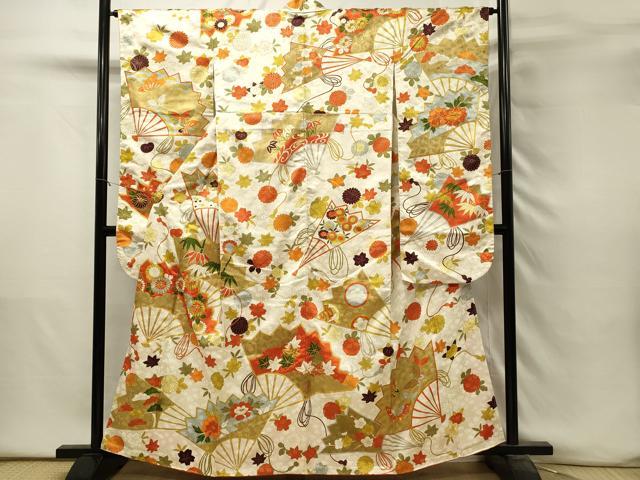 平和屋着物■豪華振袖　駒刺繍　扇面花文　金彩　正絹　逸品　DABH3253qp