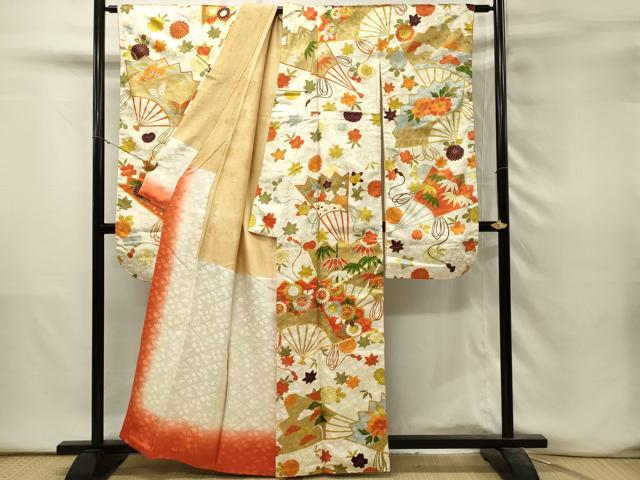 平和屋着物■豪華振袖　駒刺繍　扇面花文　金彩　正絹　逸品　DABH3253qp