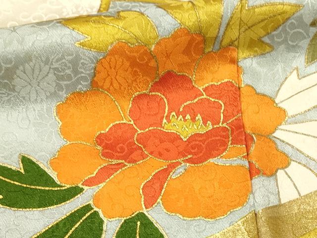 平和屋着物■豪華振袖　駒刺繍　扇面花文　金彩　正絹　逸品　DABH3253qp