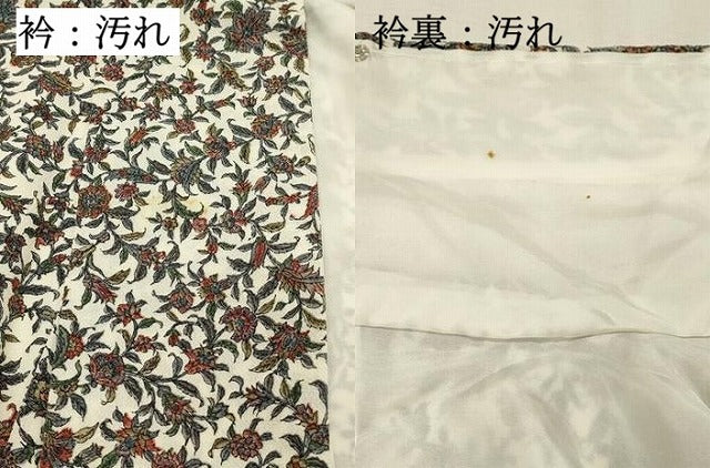 平和屋着物■上質な小紋　更紗花文　鬼しぼ縮緬　正絹　逸品　DABH3259qp