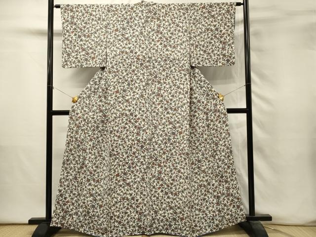 平和屋着物■上質な小紋　更紗花文　鬼しぼ縮緬　正絹　逸品　DABH3259qp