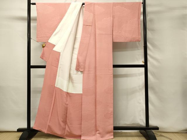 平和屋着物■上質な色無地　雲重ね地紋　東雲色　正絹　逸品　DABH3261qp