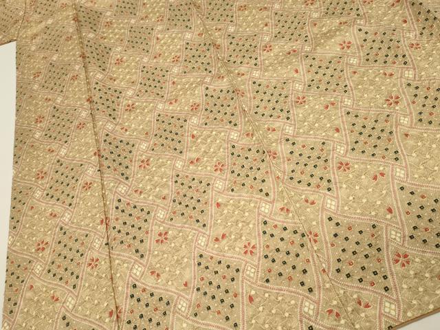 平和屋着物■上質な小紋　絞り　菱繋ぎ　舞桜文　正絹　逸品　DABH3270qp