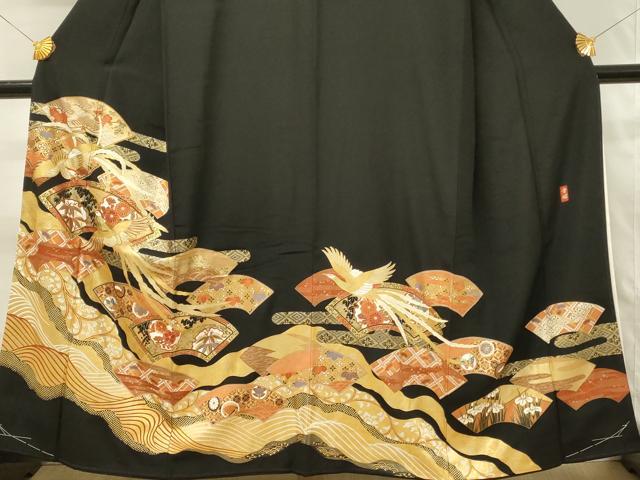 平和屋着物■豪華黒留袖　作家物　駒刺繍　螺鈿　地紙鳳凰花文　金彩　正絹　逸品　DABH3276qp