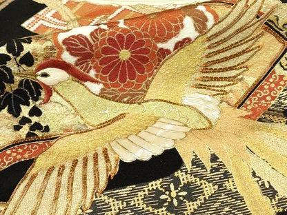 平和屋着物■豪華黒留袖　作家物　駒刺繍　螺鈿　地紙鳳凰花文　金彩　正絹　逸品　DABH3276qp