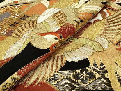 平和屋着物■豪華黒留袖　作家物　駒刺繍　螺鈿　地紙鳳凰花文　金彩　正絹　逸品　DABH3276qp