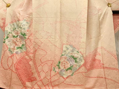 平和屋着物■豪華振袖　駒刺繍　絞り　扇面花文　牡丹　暈し染め　銀彩　やまと誂製　正絹　逸品　DABH3280qp