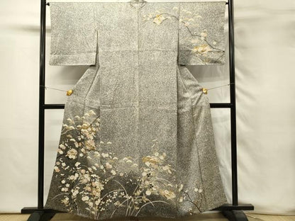平和屋着物■訪問着　冊子花松文　枝梅　たたき染め　金彩　正絹　逸品　DABH3285qp